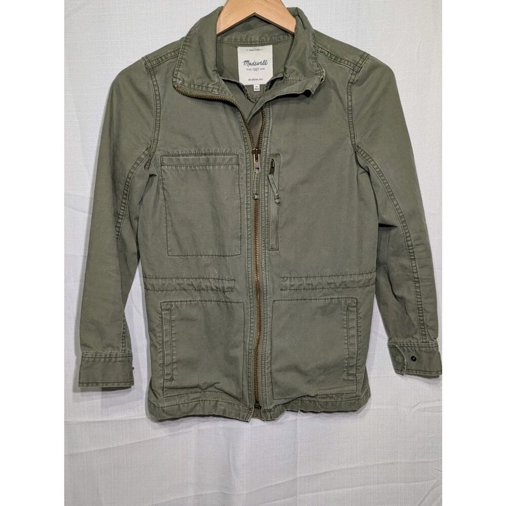 Madewell Women's Cotton Full Zip Green Cargo Military Utility Jacket Sz XS Olive